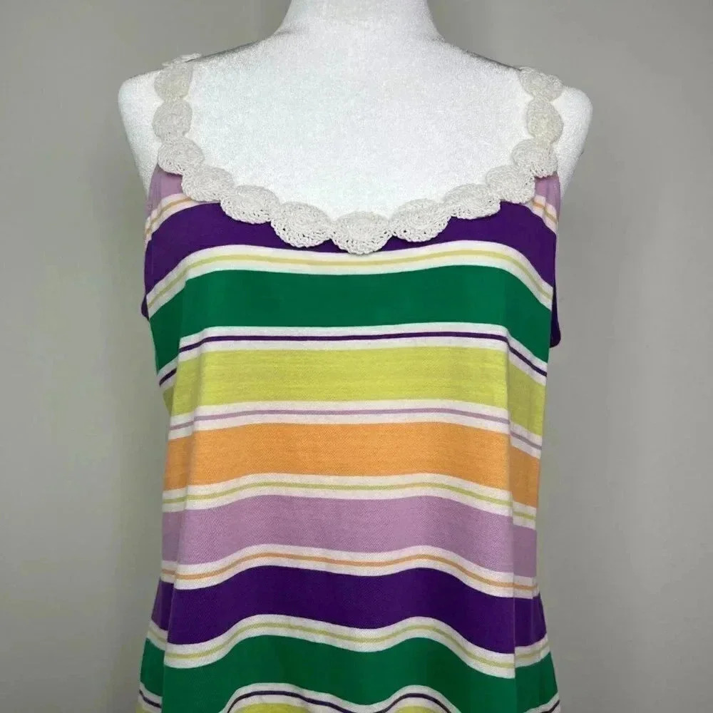 Old Navy Striped Crochet Trim Tank Top Green, Yellow, Purple, Orange - Vacation